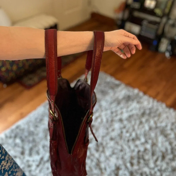 Kooba Dark Red Leather Studded Handbag Satchel Bag Purse Tote - Picture 6 of 6